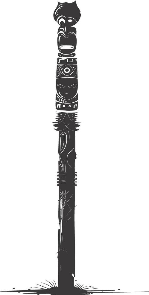 AI generated Silhouette Indian tribal wooden pole black color only vector