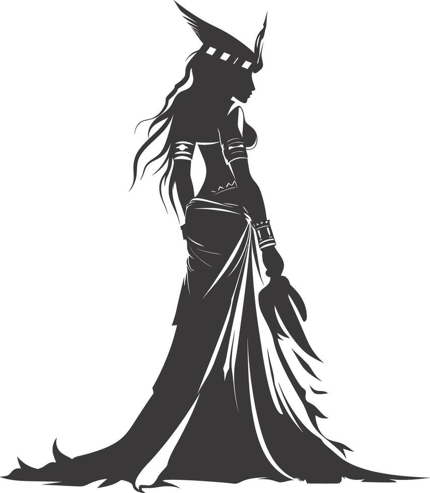 AI generated Silhouette Female Pharaoh the egypt Mythical Creature black color only vector