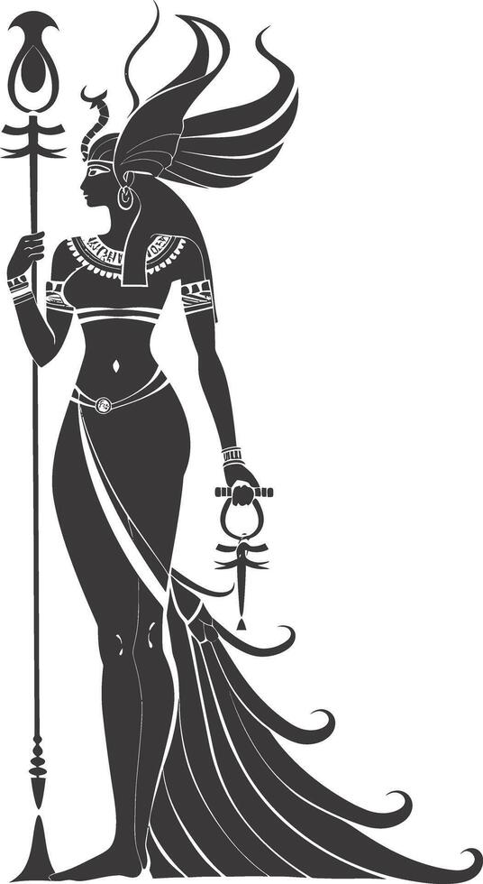 AI generated Silhouette Female Pharaoh the egypt Mythical Creature black color only vector