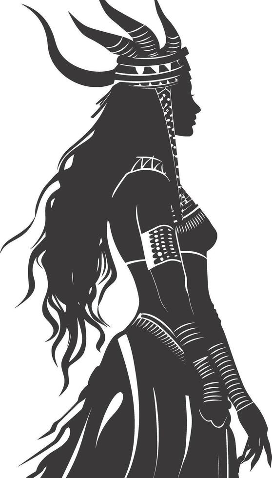 AI generated Silhouette Female Pharaoh the egypt Mythical Creature black color only vector