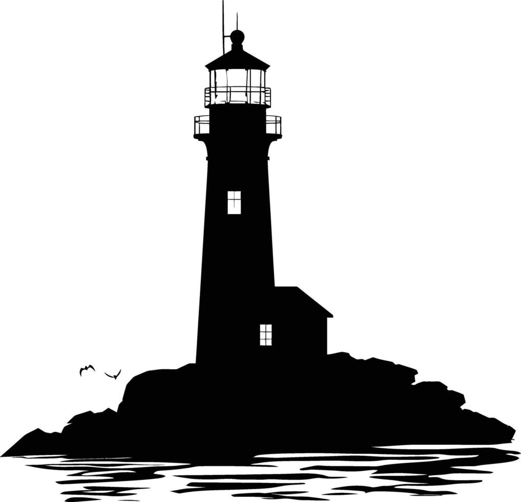 AI generated Silhouette lighthouse full black color only vector