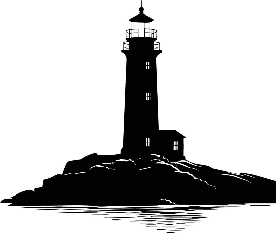 AI generated Silhouette lighthouse full black color only vector