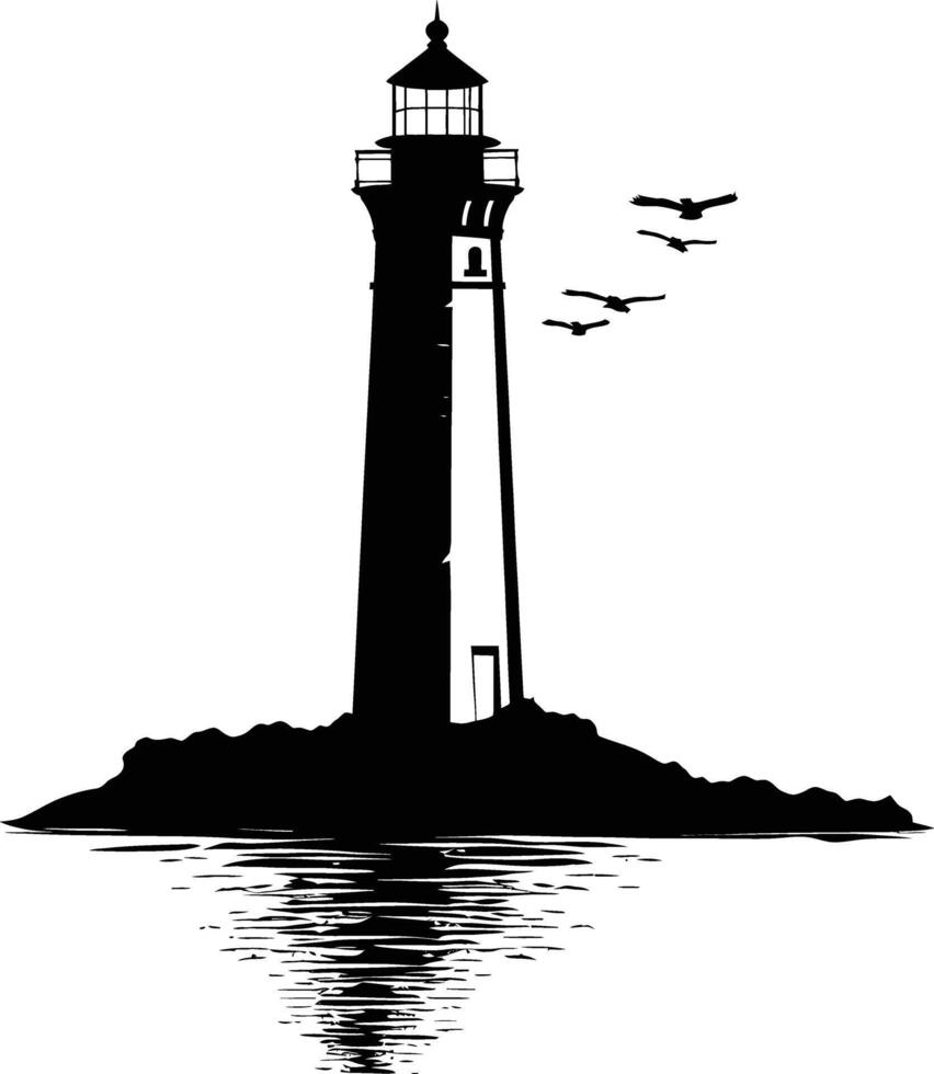 AI generated Silhouette lighthouse full black color only vector