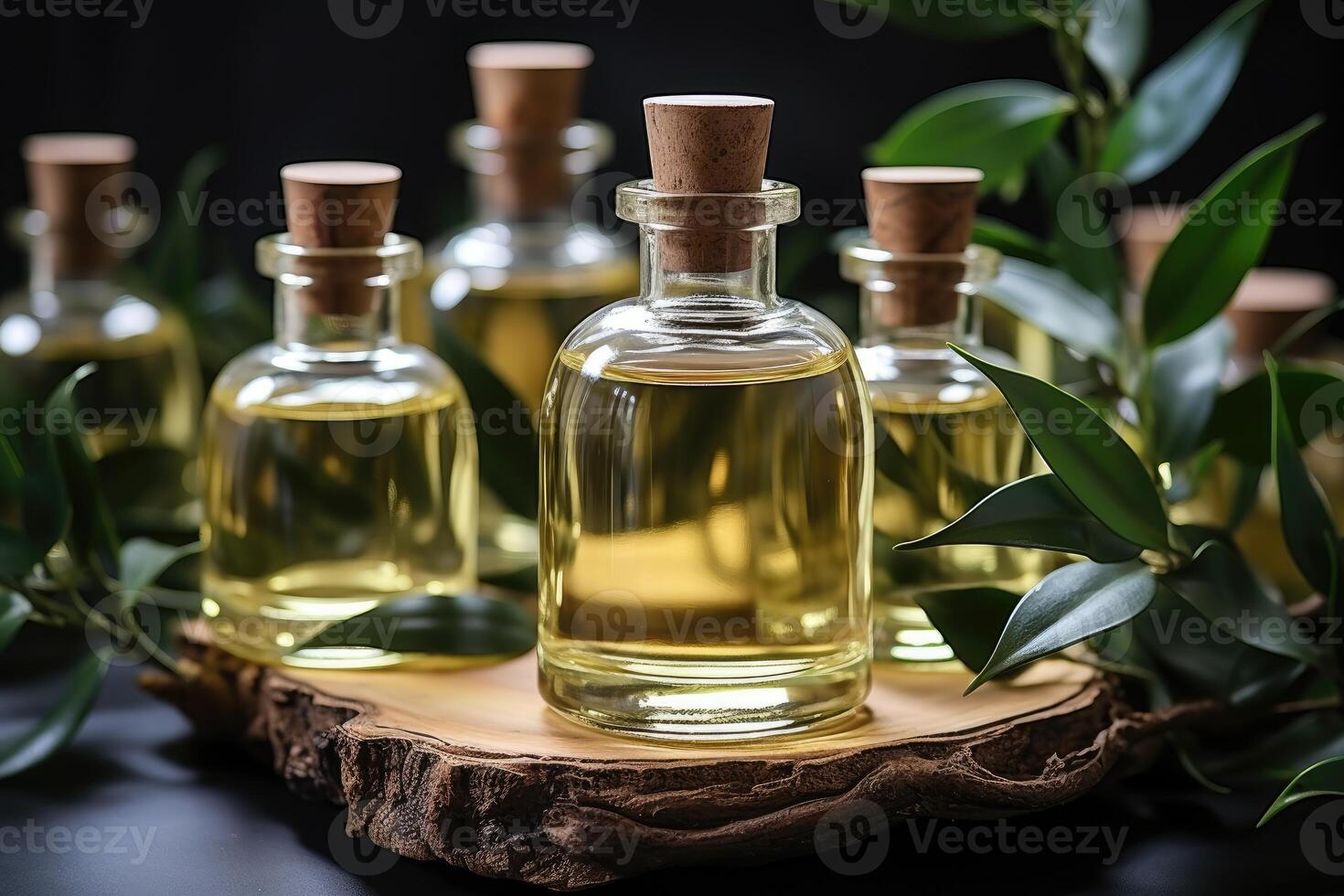 AI generated vanilla oil extract with isolated table professional photography photo