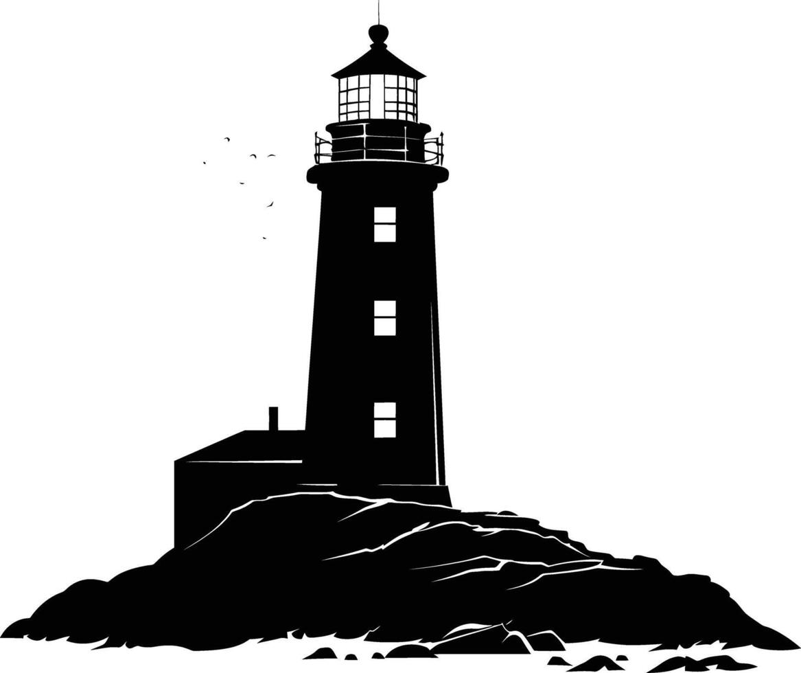 AI generated Silhouette lighthouse full black color only vector