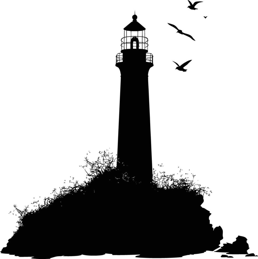 AI generated Silhouette lighthouse full black color only vector