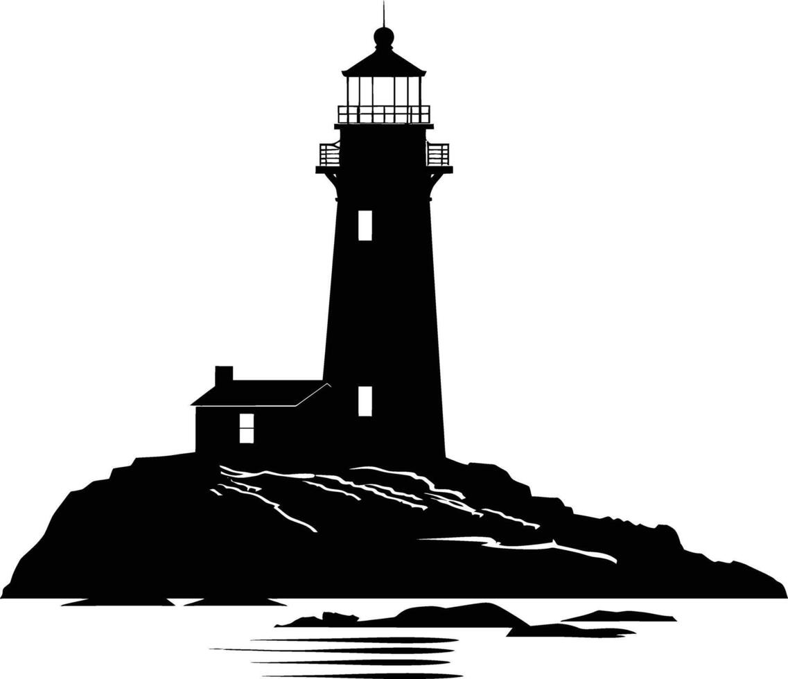 AI generated Silhouette lighthouse full black color only vector