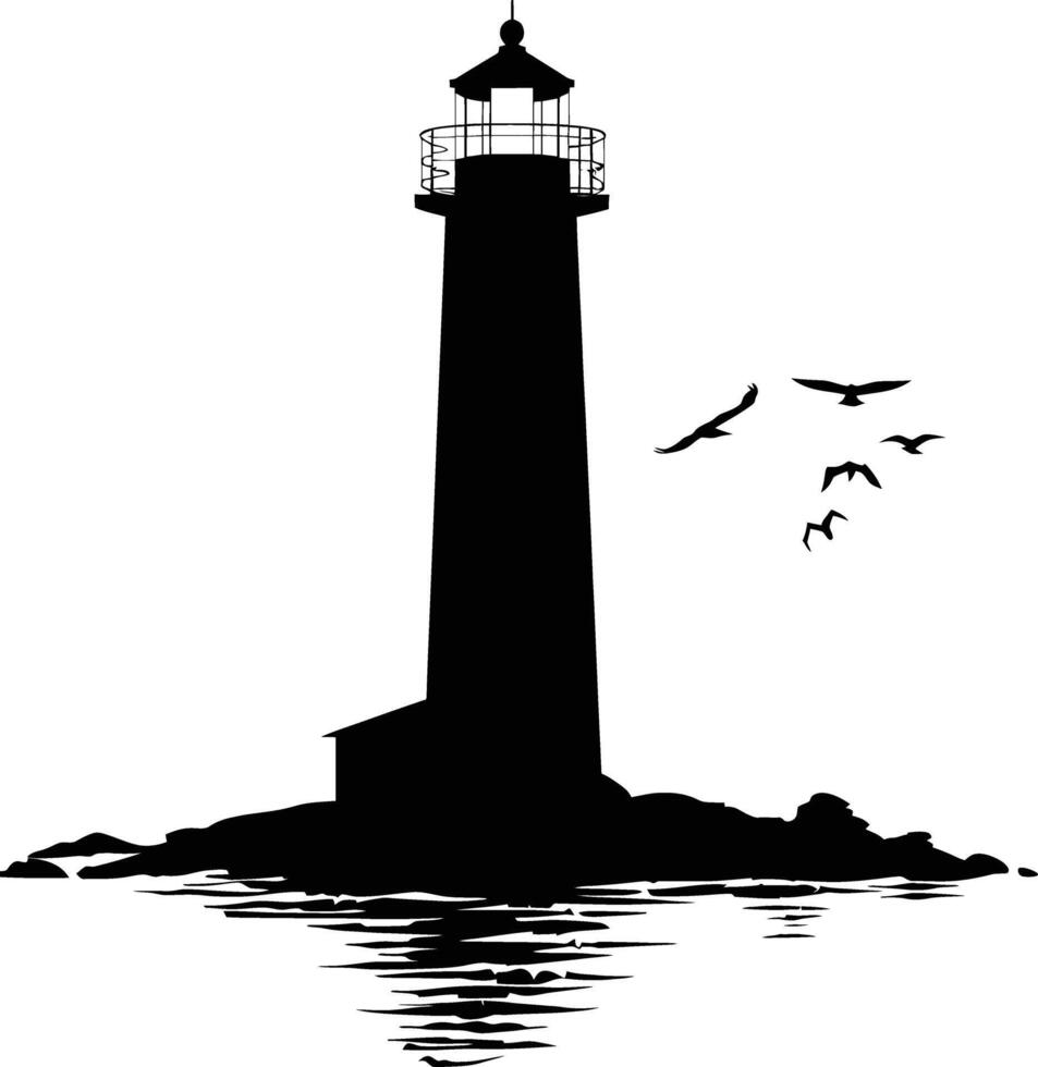 AI generated Silhouette lighthouse full black color only vector