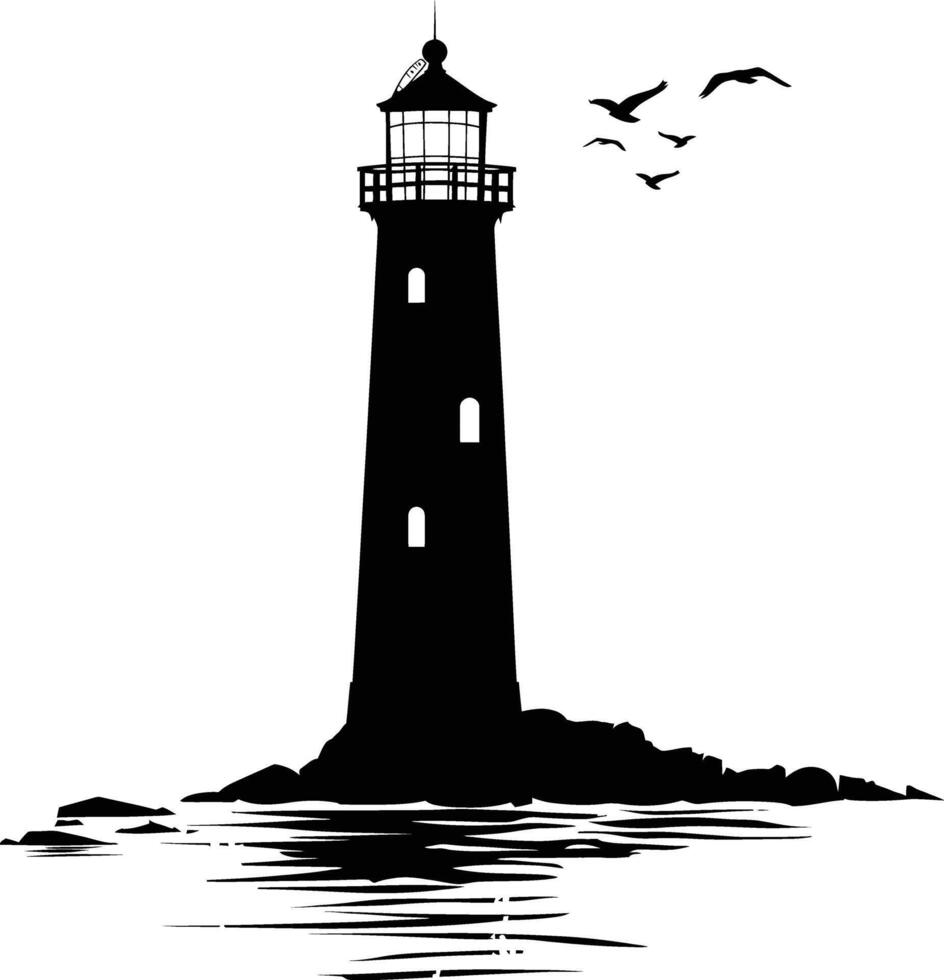 AI generated Silhouette lighthouse full black color only vector