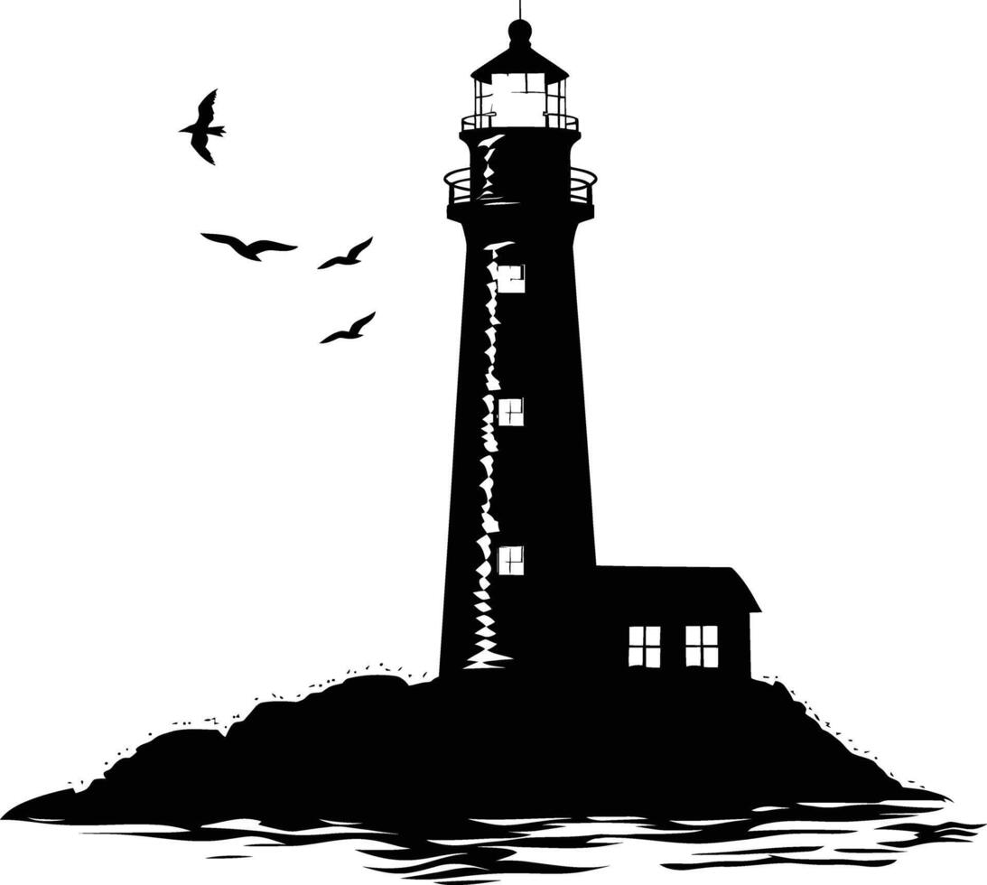 AI generated Silhouette lighthouse full black color only vector