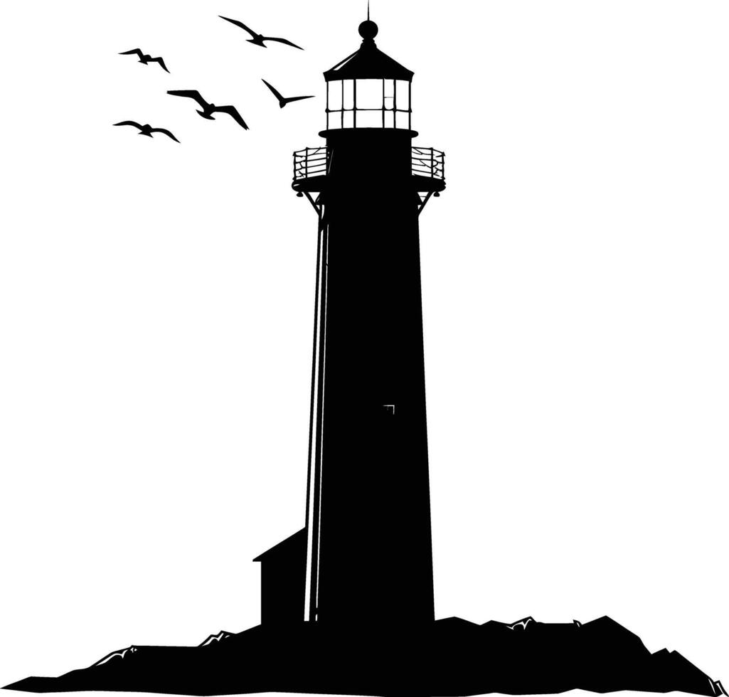 AI generated Silhouette lighthouse full black color only vector