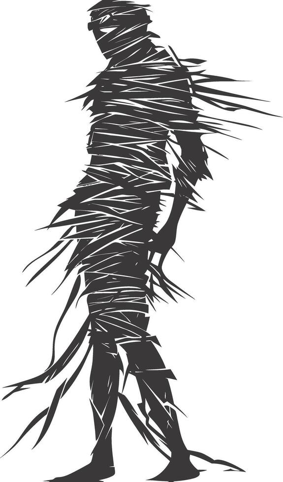 AI generated Silhouette mummy walking the egypt Mythical Creature black color only vector