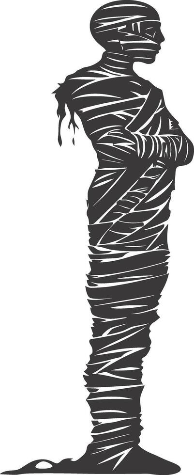 AI generated Silhouette mummy walking the egypt Mythical Creature black color only vector