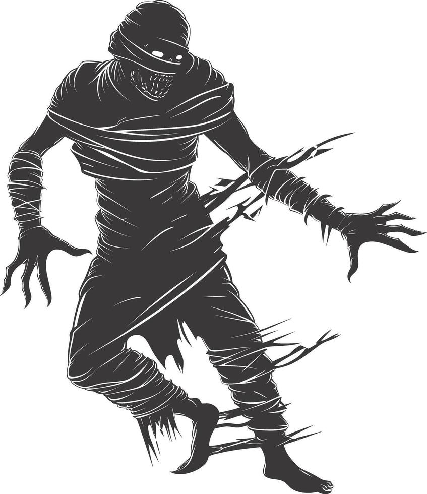 AI generated Silhouette mummy walking the egypt Mythical Creature black color only vector