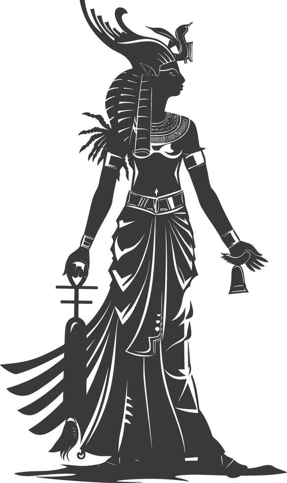 AI generated Silhouette Female Pharaoh the egypt Mythical Creature black color only vector