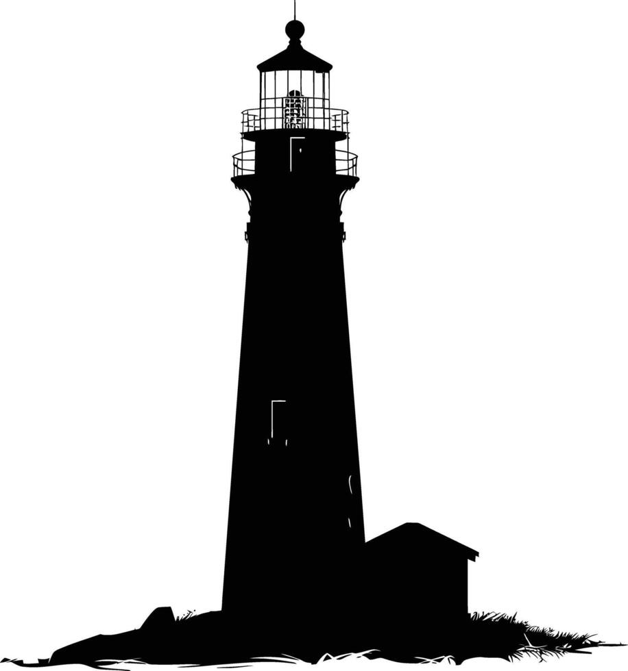 AI generated Silhouette lighthouse full black color only vector