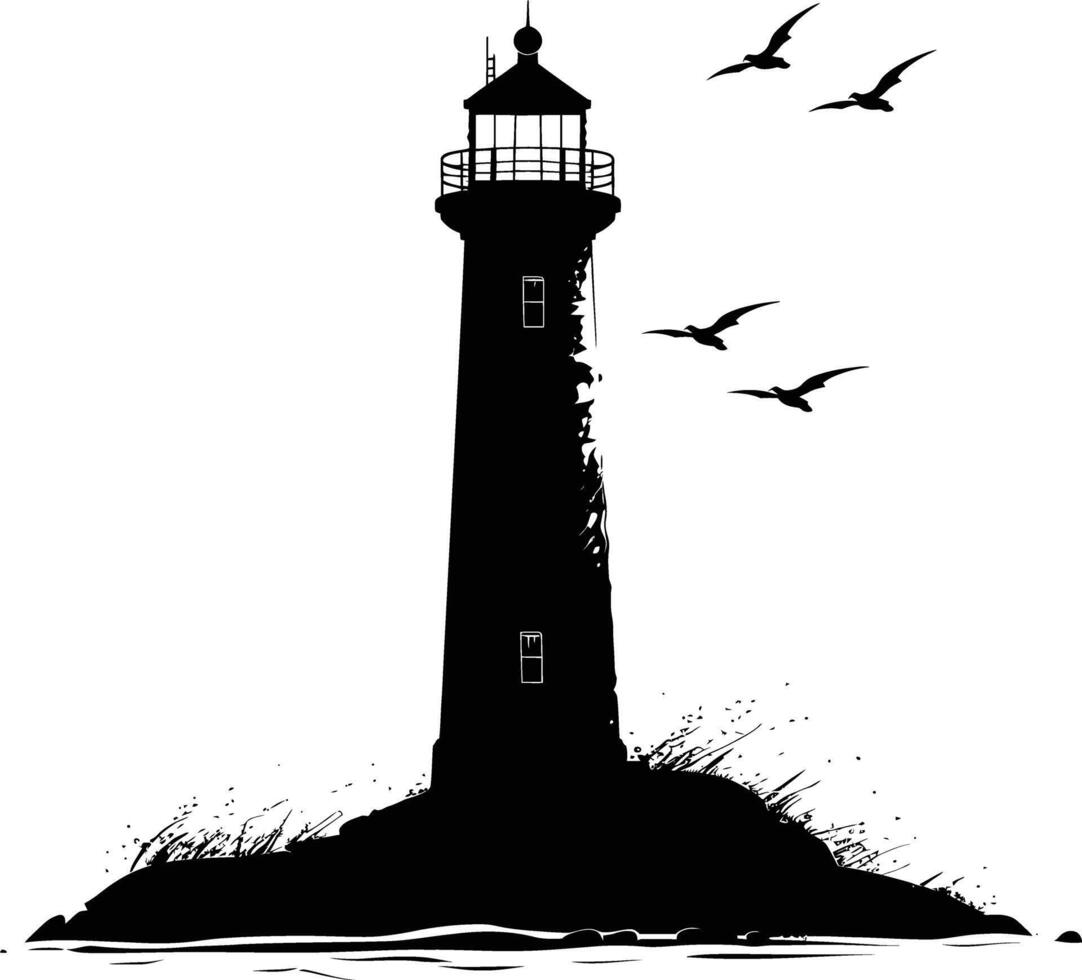 AI generated Silhouette lighthouse full black color only vector