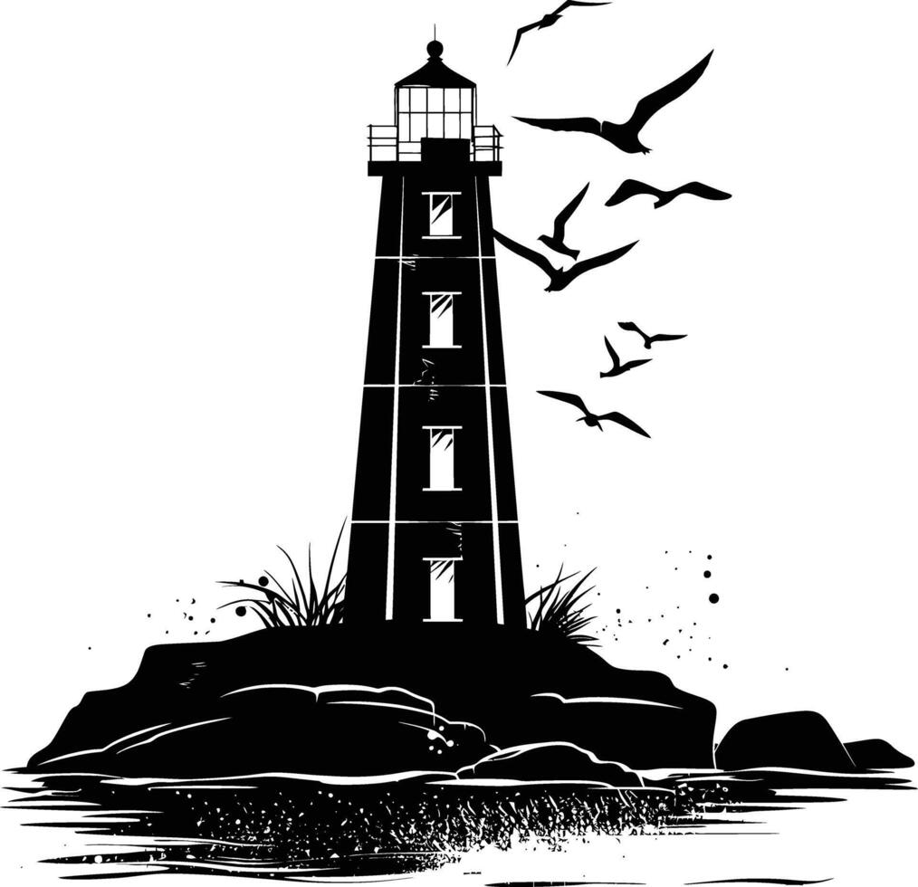 AI generated Silhouette lighthouse full black color only vector