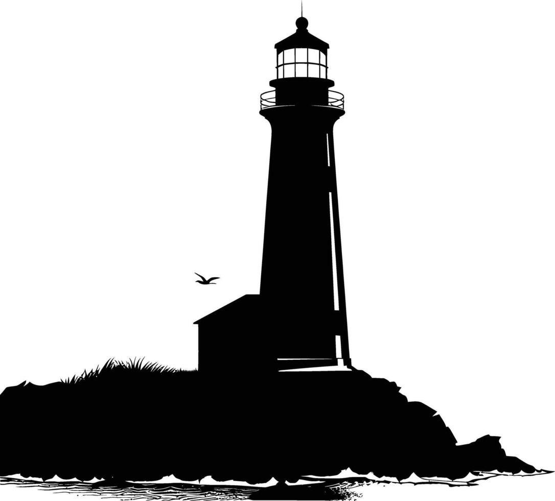 AI generated Silhouette lighthouse full black color only vector