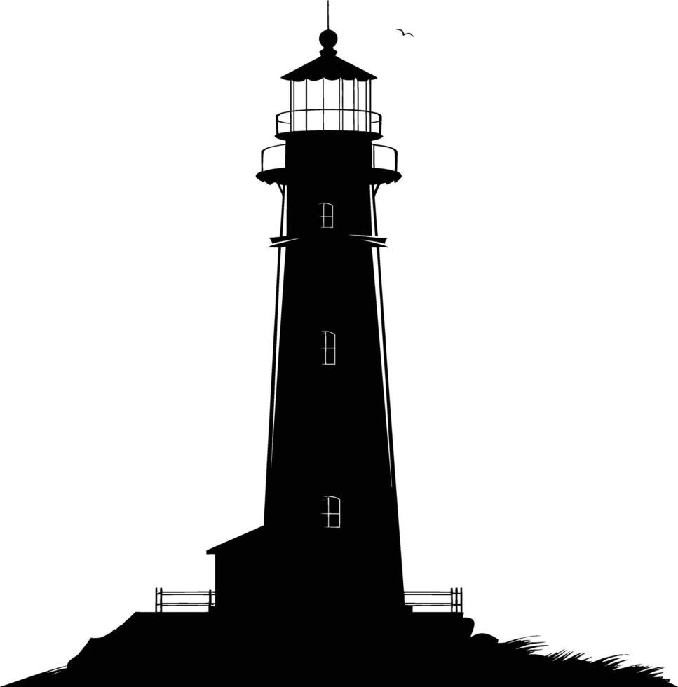 AI generated Silhouette lighthouse full black color only vector