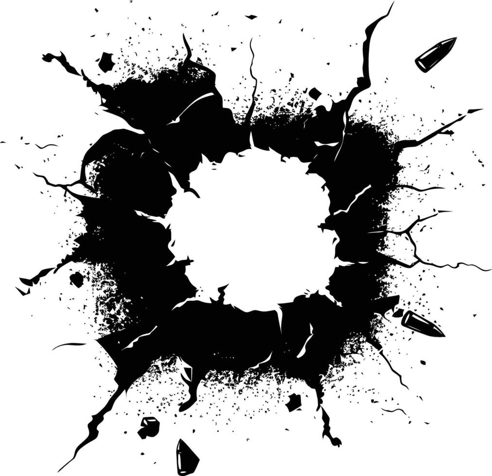 AI generated Silhouette bullet hole in concrete black color only vector