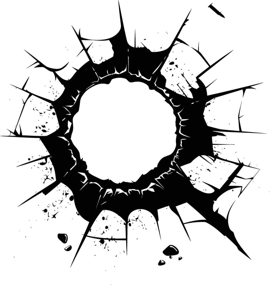 AI generated Silhouette bullet hole in glass black color only vector