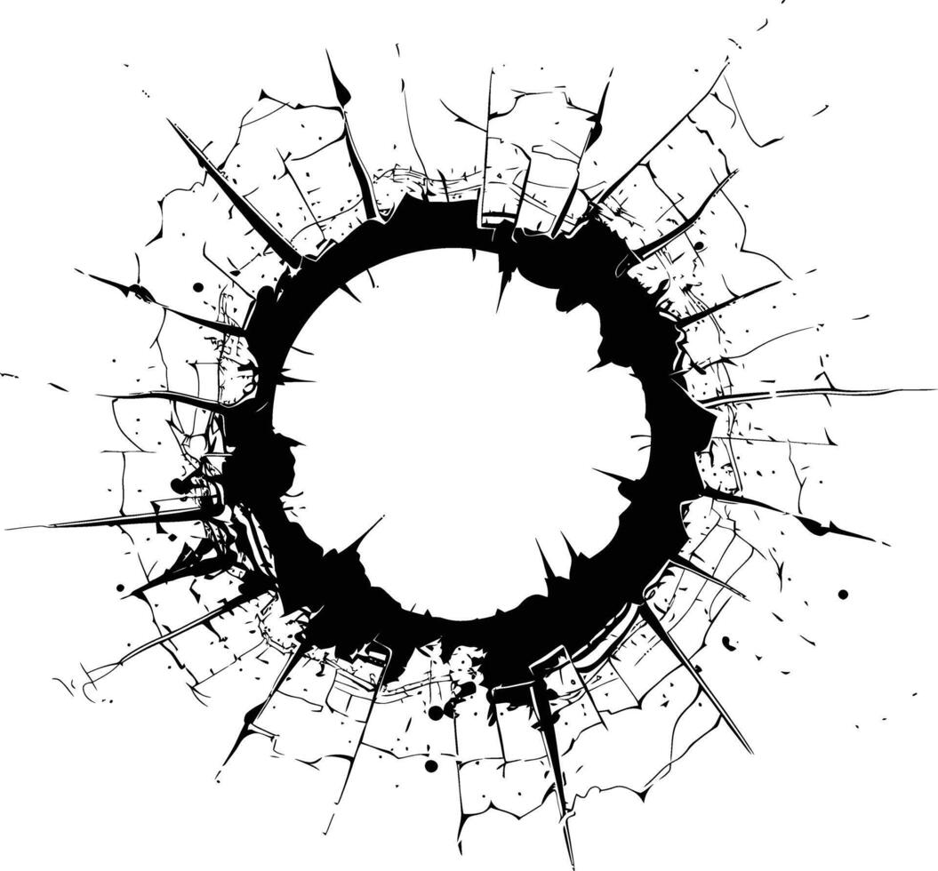 AI generated Silhouette bullet hole in glass black color only vector