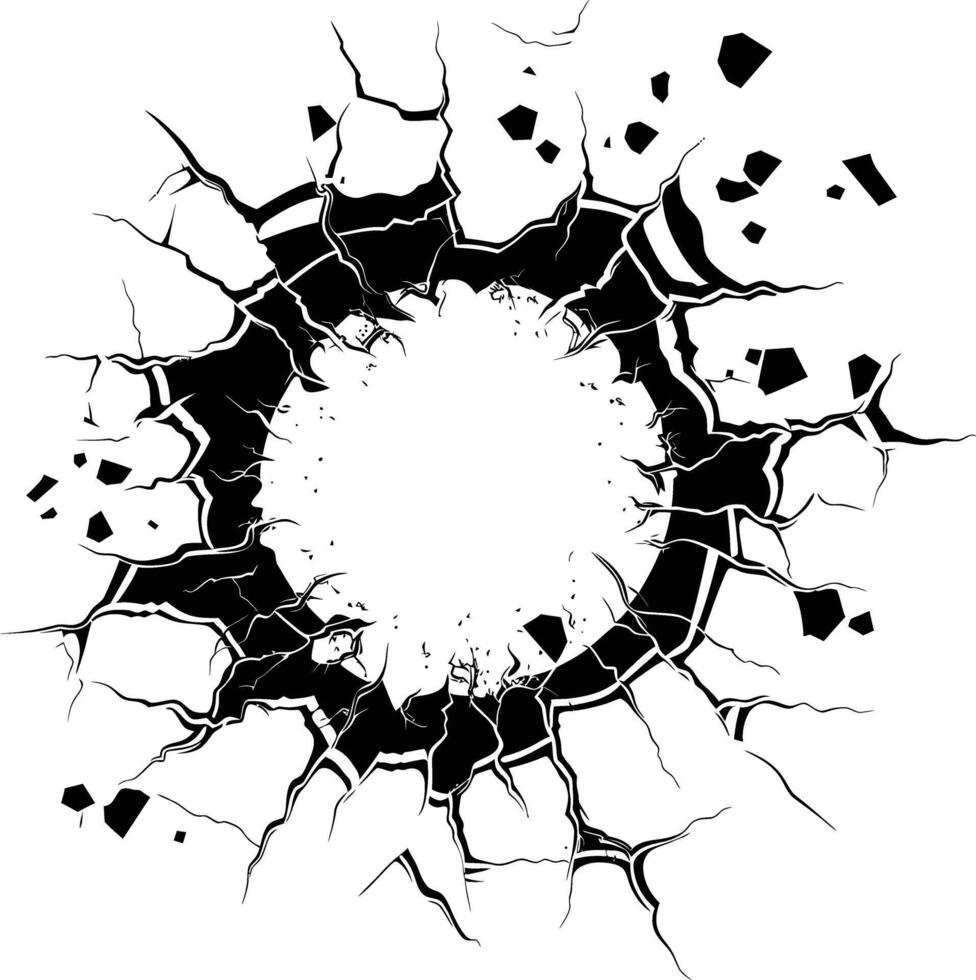 AI generated Silhouette bullet hole in glass black color only vector