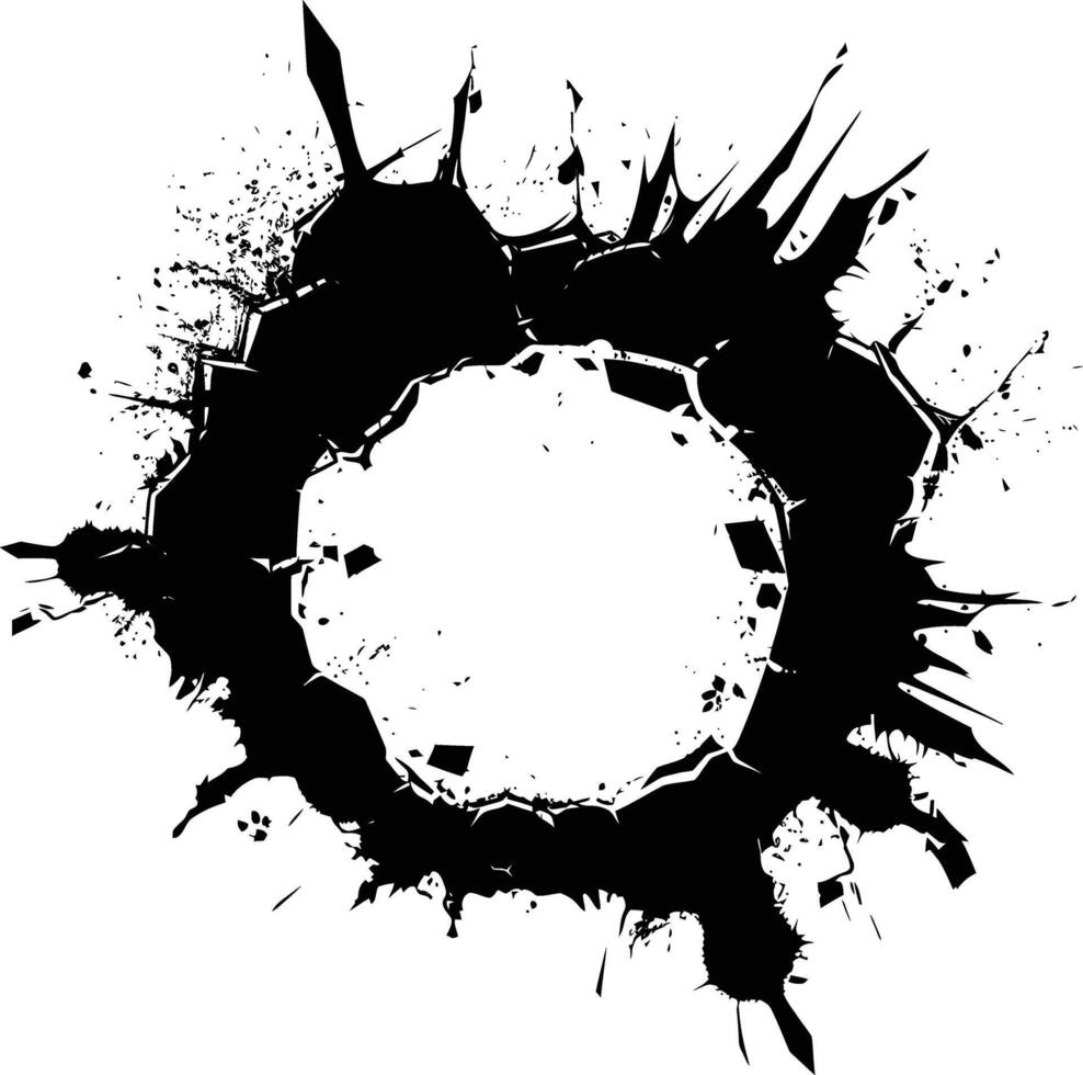 AI generated Silhouette bullet hole in concrete black color only vector