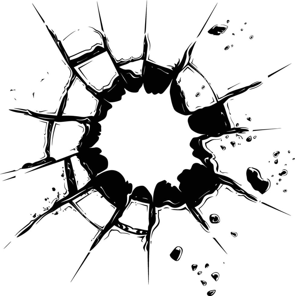 AI generated Silhouette bullet hole in glass black color only vector