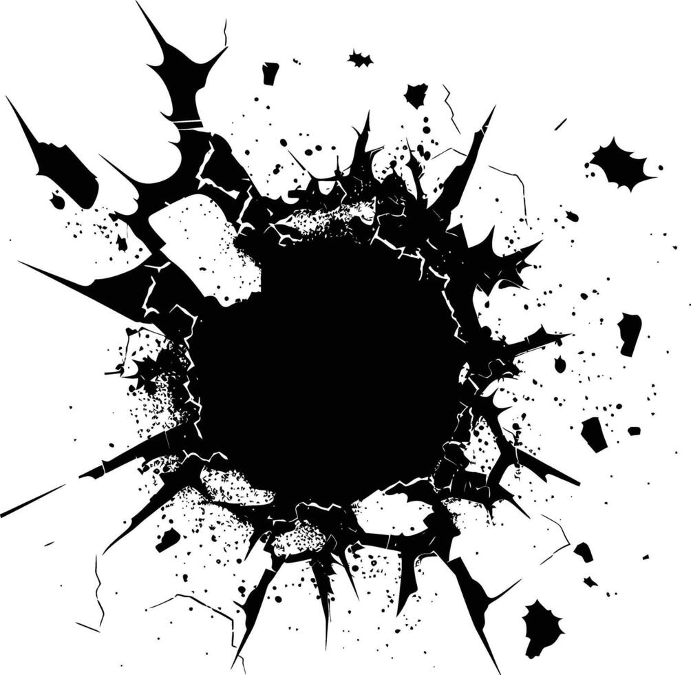 AI generated Silhouette bullet hole in concrete black color only vector