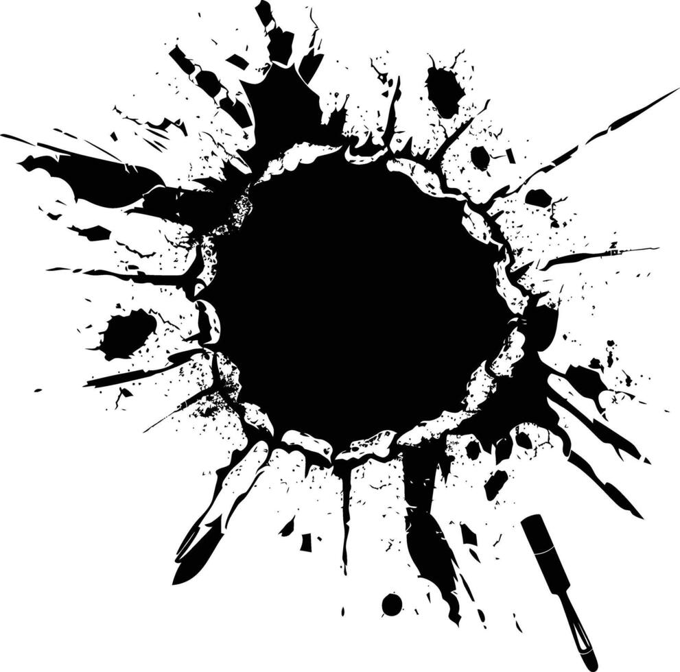 AI generated Silhouette bullet hole in concrete black color only vector