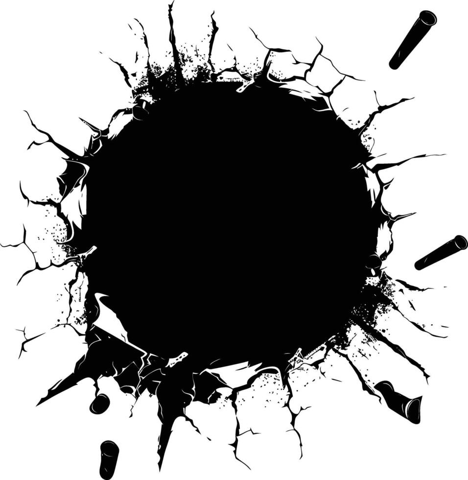 AI generated Silhouette bullet hole in concrete black color only vector