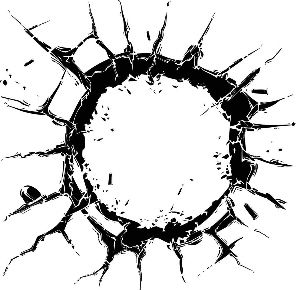 AI generated Silhouette bullet hole in glass black color only vector