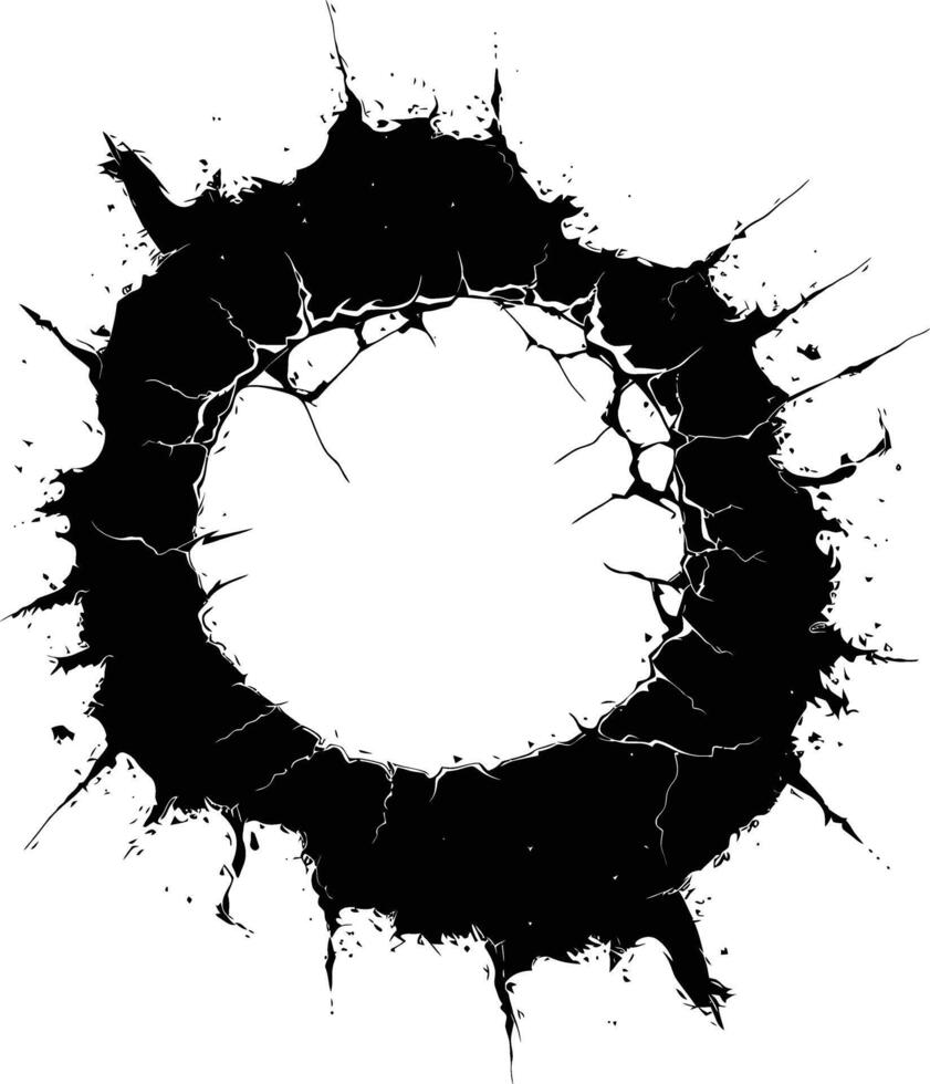 AI generated Silhouette bullet hole in concrete black color only vector