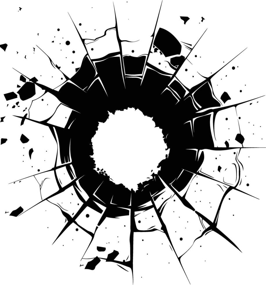 AI generated Silhouette bullet hole in glass black color only vector