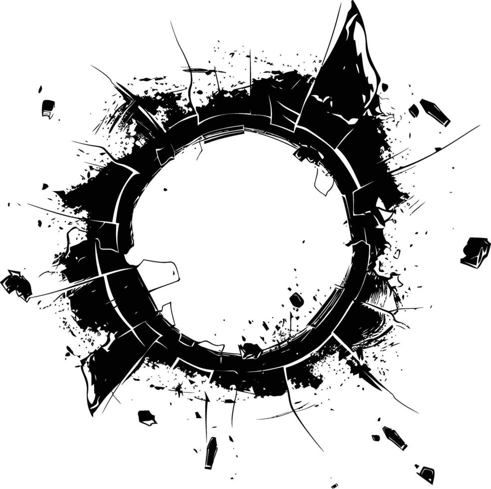 AI generated Silhouette bullet hole in glass black color only vector