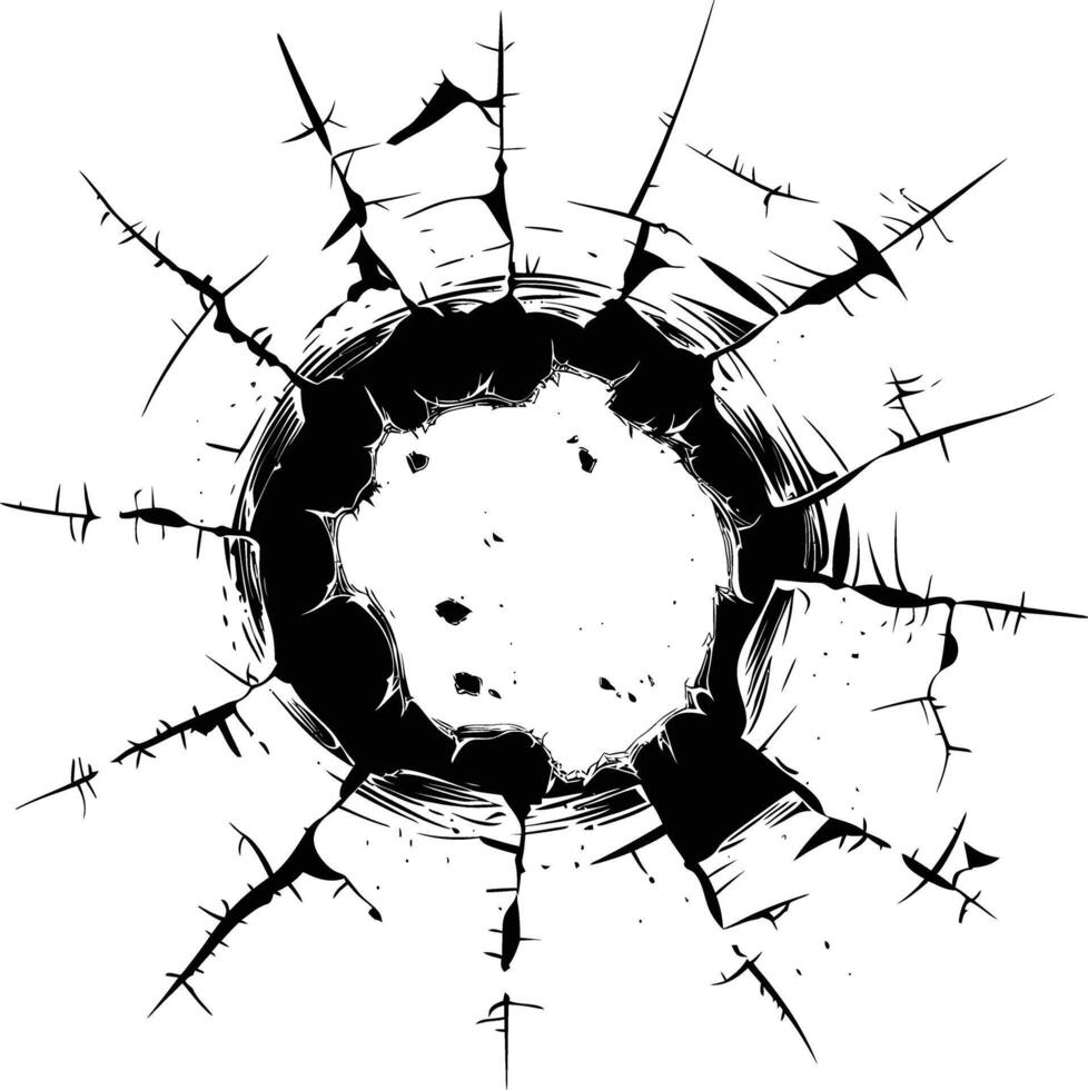 AI generated Silhouette bullet hole in glass black color only vector