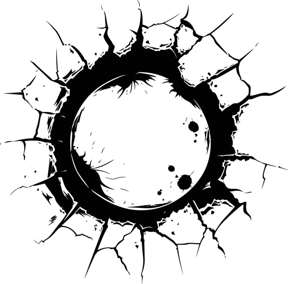 AI generated Silhouette bullet hole in glass black color only vector