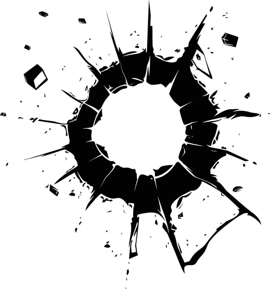 AI generated Silhouette bullet hole in glass black color only vector