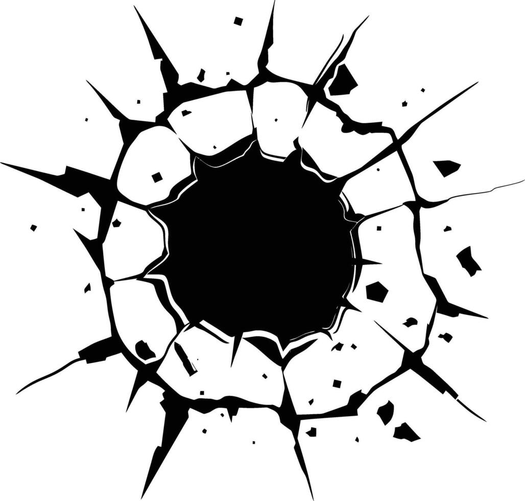 AI generated Silhouette bullet hole in glass black color only vector