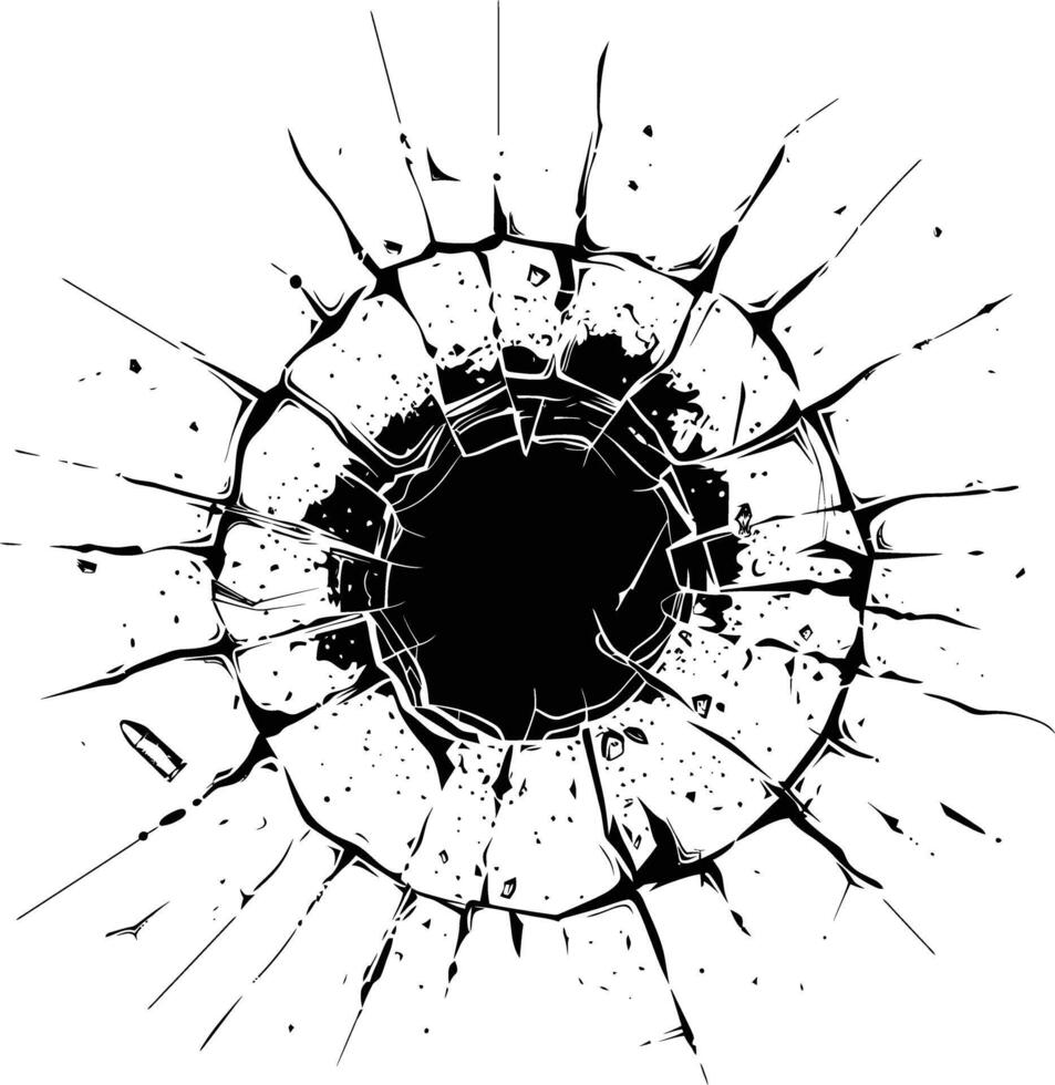 AI generated Silhouette bullet hole in glass black color only vector