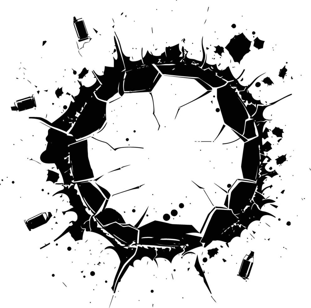 AI generated Silhouette bullet hole in glass black color only vector