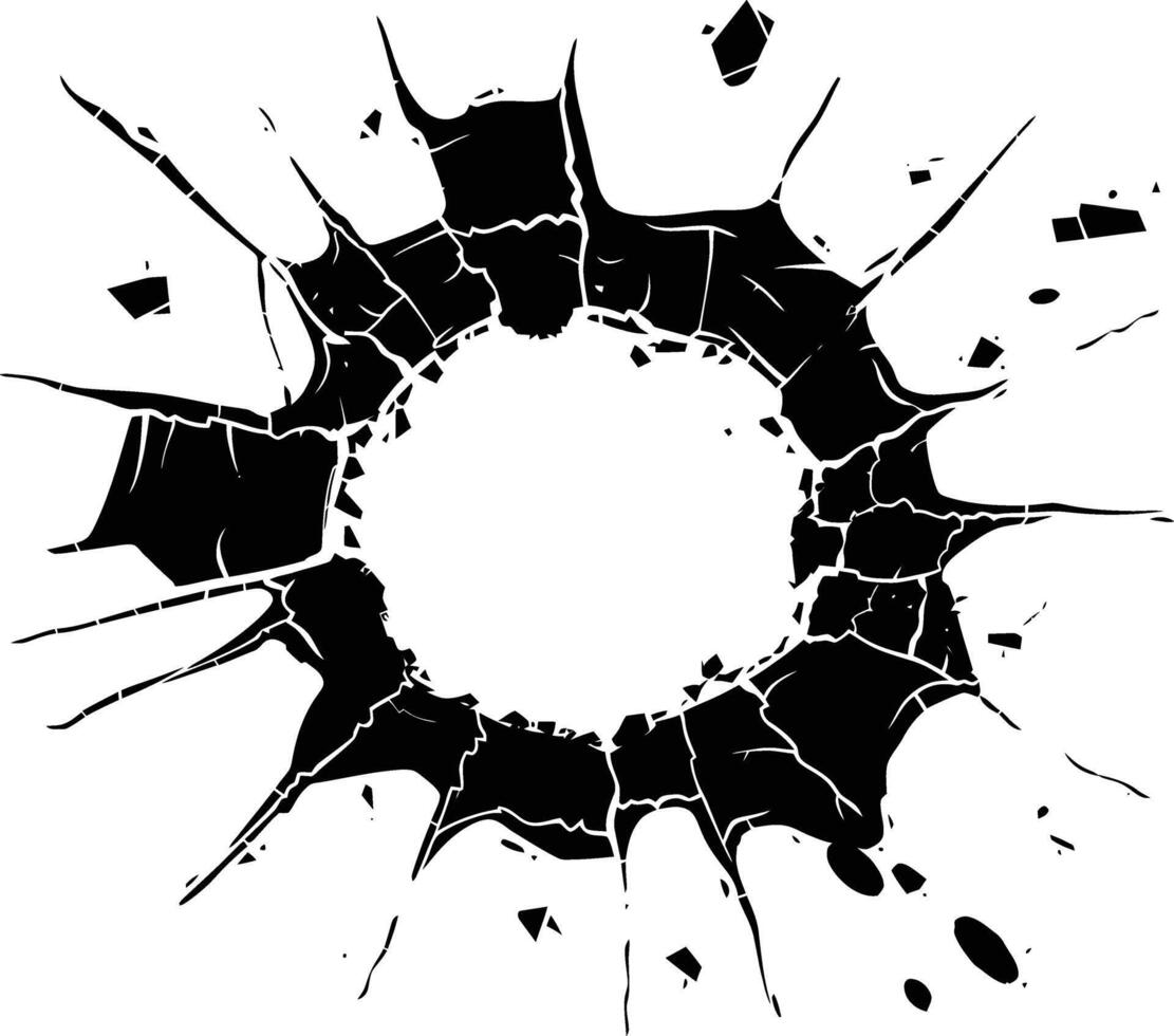 AI generated Silhouette bullet hole in glass black color only vector