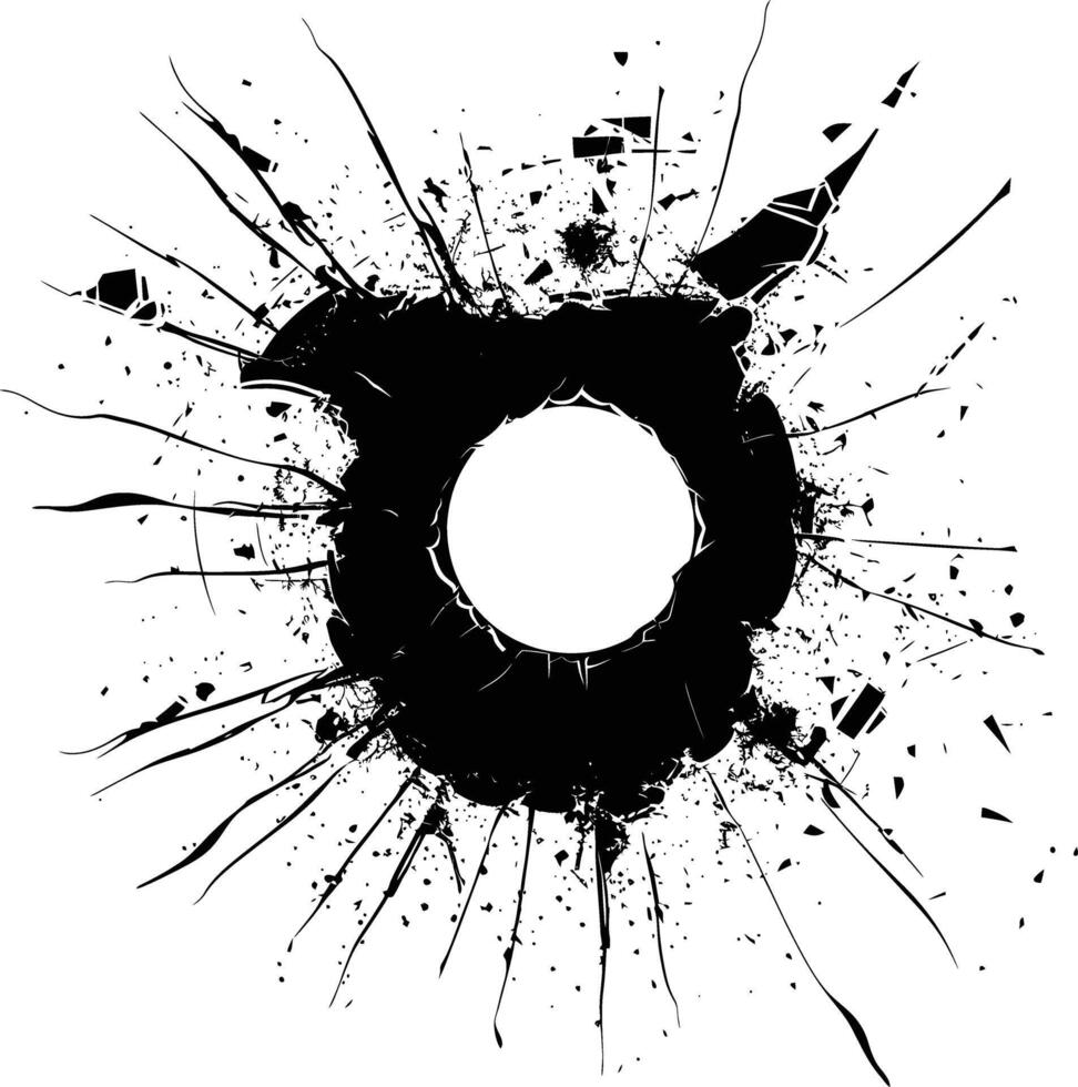 AI generated Silhouette bullet hole in glass black color only vector