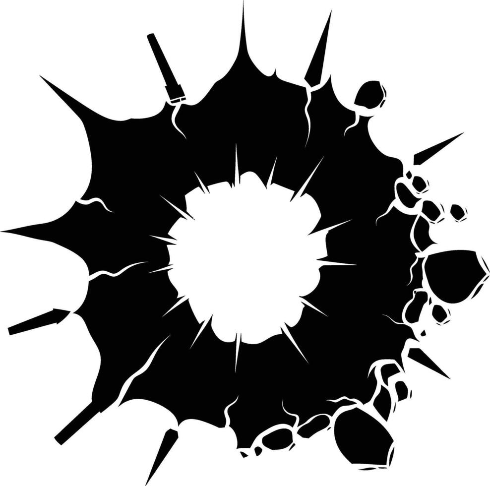 AI generated Silhouette bullet hole in metal material black color only vector