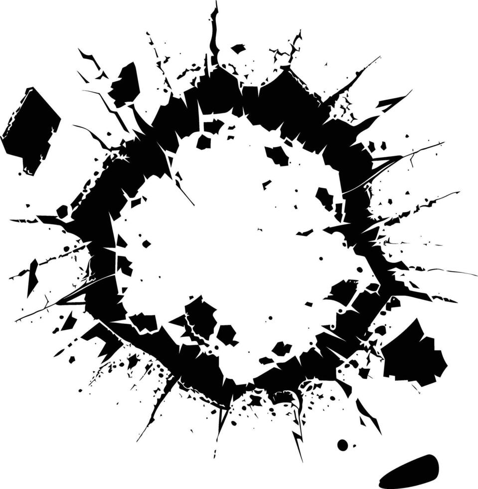 AI generated Silhouette bullet hole in metal material black color only vector