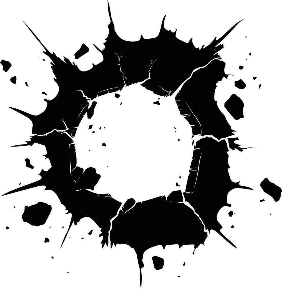 AI generated Silhouette bullet hole in metal material black color only vector