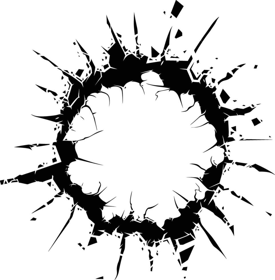 AI generated Silhouette bullet hole in metal material black color only vector