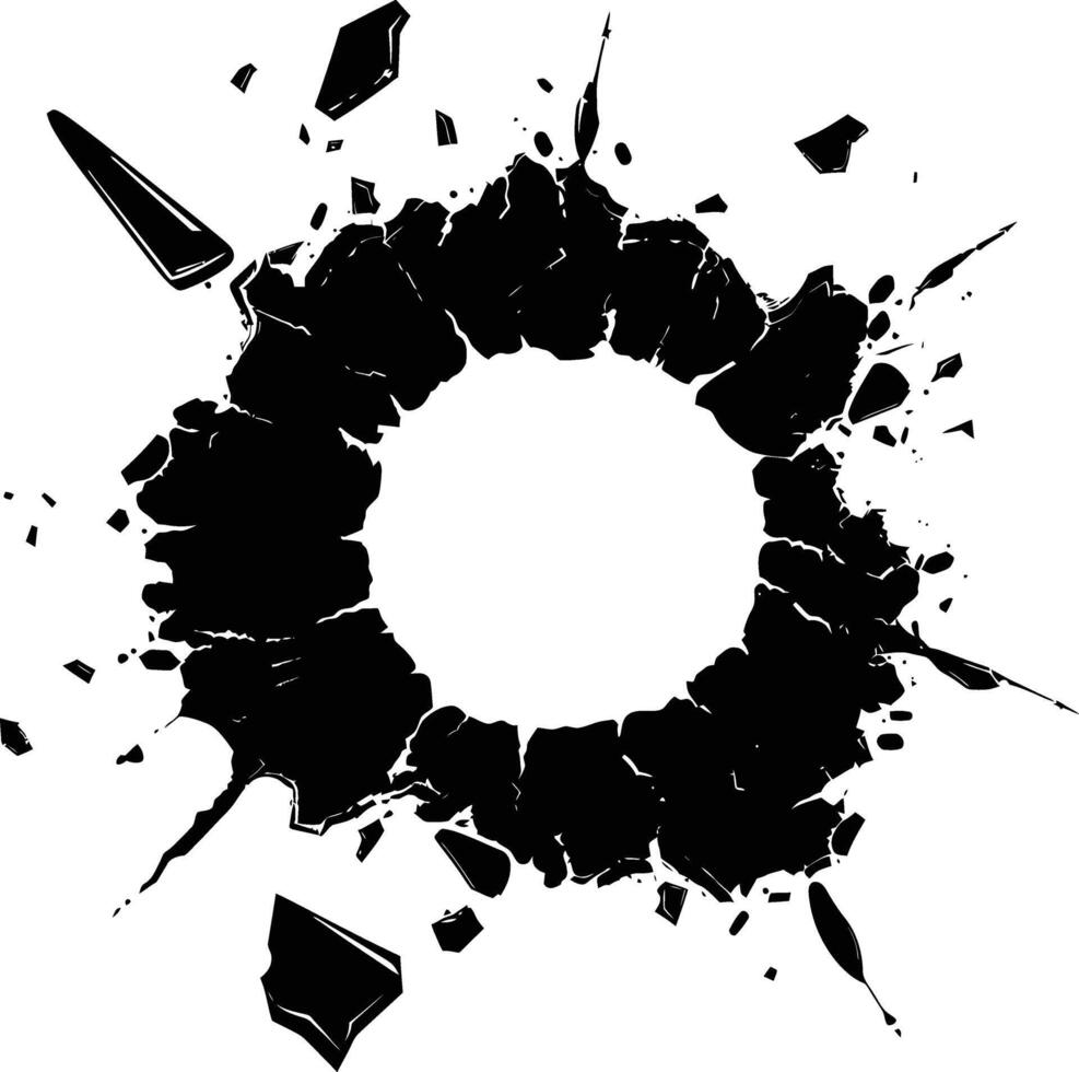 AI generated Silhouette bullet hole in metal material black color only vector